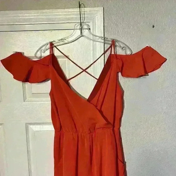 Sugar+Lips Womens Romper One Piece Coral Deep V Strappy Lightweight Ruffle S - Picture 10 of 12